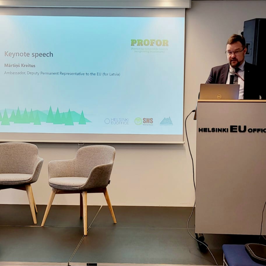 Martins_Kr's tweet image. Honored to deliver keynote speech and share Latvia's views on #ForestPolicy in Seminar on Forest Multifunctionality organised by Nordic-Baltic #forest  research organizations' network #PROFOR and hosted by @HelsinkiEU office. A short 🧵
