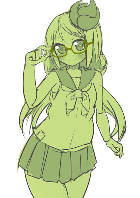 ひさびさに脇見せセーラーキミドリさん描いてる 