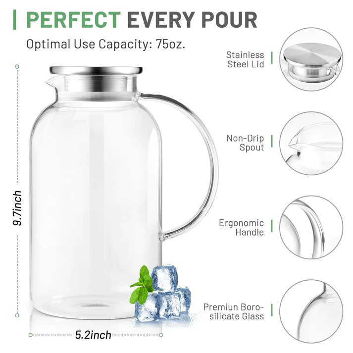 SUSTEAS_'s tweet image. 2.2L/75oz large capacity, enough for a big family and homemade beverage needs.

Supreme material(heat resistant borosilicate glass &amp;amp; 18/8 stainless steel is for durability and safety.
#glasspitcher #waterpitcher #susteas #homemadebeverage