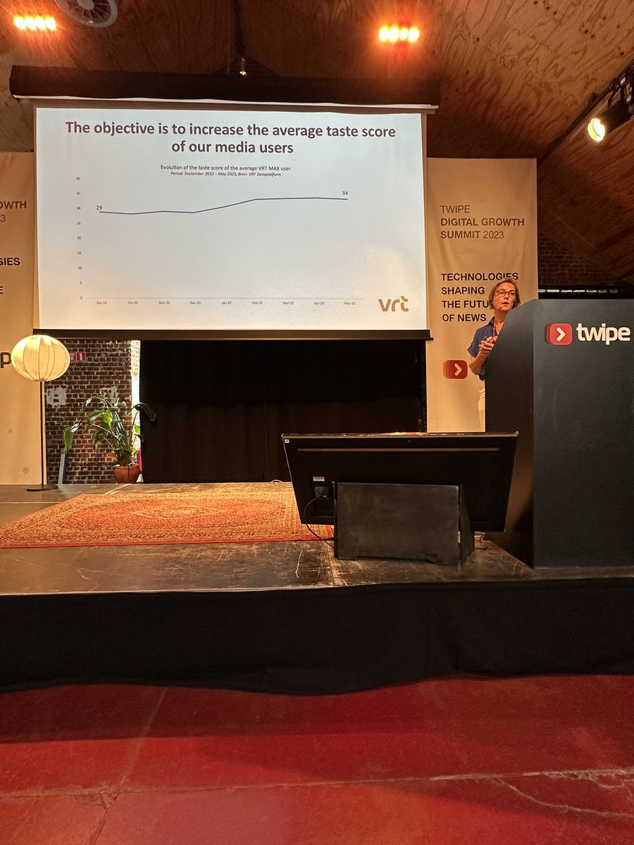 The primary goal of the public personalisation algorithm of Flemish Public Broadcaster <a href="/VRT/">VRT</a> is to broaden the taste of the people <a href="/enenquin/">Emilie Nenquin</a> 

#dgs23 <a href="/TwipeMobile/">Twipe</a> #Digital #growth #summit
