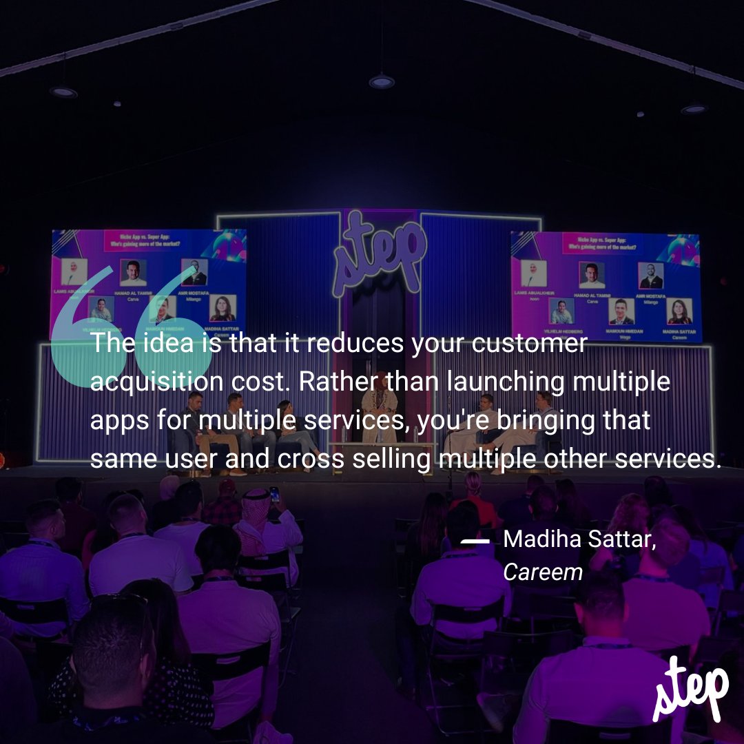 stepconference's tweet photo. What does it take for companies to go from being niche marketplaces to super apps and scale effectively as startups grow?
LamisAbualkheir, Mamoun Hmedan, @HMDaltamimi, Vilhelm Hedberg, Amr Mostafa, and @MadihaSattar discuss further on today's #StepPodcast 🌟 https://t.co/UCyTv3aJGB