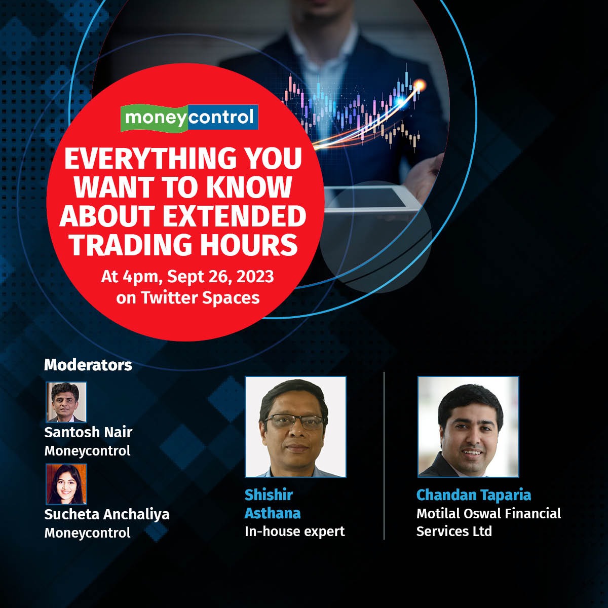 moneycontrolcom's tweet photo. ๐ฅ #TwitterSpacesAlert! ๐ฅ
NSE proposes to extend F&O trading hours, considering the 6-9 pm trade session.
Join us for a discussion with experts to know all about the proposal.
Join us at 4pm ๐ Today ๐๏ธ on @TwitterSpaces.
Tune in ๐
https://t.co/VNnfB1j9IH https://t.co/29q06dlxjE
