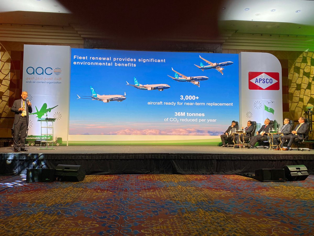 BoeingMidEast's tweet photo. Our Managing Director of Marketing, Randy Heisey, participated in a panel @ArabAirCarriers’s 11th Aviation Fuel Forum in Saudi Arabia which focused on the evolving landscape of aircraft and engine technologies and their impact on the decarbonization of the aviation industry. https://t.co/K0tmgrE3Nw