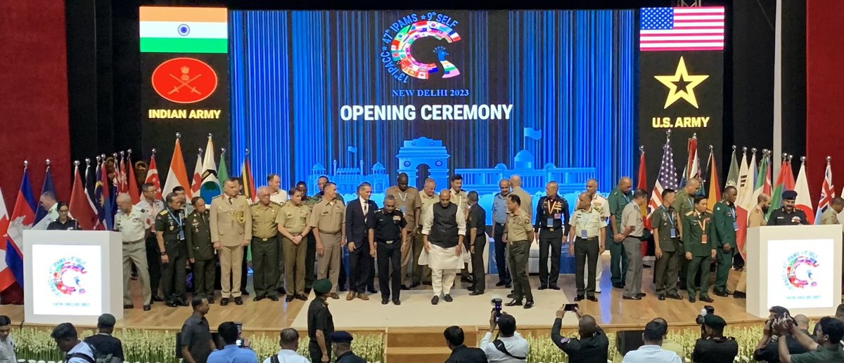 UKDefenceIndia's tweet photo. Delighted to welcome @ArmyCGS &amp; the @BritishArmy team for #IPACC, #IPAMS &amp; #SELF. An excellent opening event at the fantastic Manekshaw Centre. Effective engagement across the network as we work “#TogetherForPeace: Sustaining Peace and Stability in the Indo-Pacific Region.” https://t.co/GiPv12Nbt1