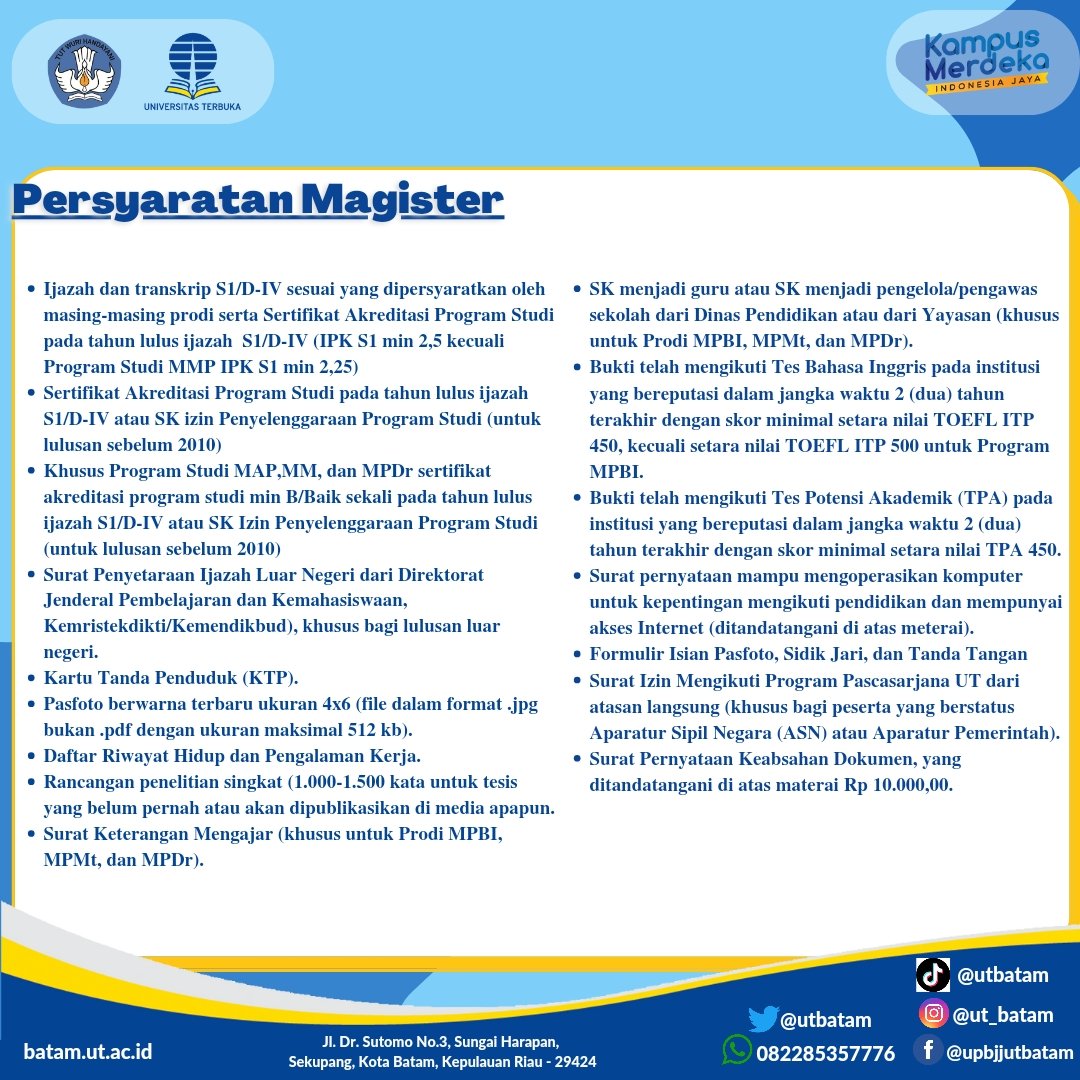 utbatam's tweet photo. Pendaftaran Mahasiswa Baru Pascasarjana sudah dibuka langsung daftar di https://t.co/dTXMm8kpP3 https://t.co/RrByKGbnkv
