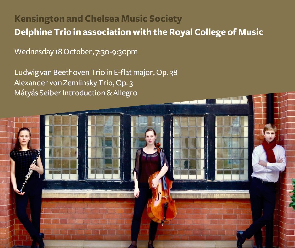 Join ensemble in residence at Leighton House #DelphineTrio <a href="/RCMLondon/">Royal College of Music</a> for an intimate performance of clarinet, cello &amp; piano works by Beethoven, Zemlinsky &amp; Seiber kicking off the <a href="/KCMS2/">KCMS</a> 2023/24 series!

💰 £20 / £100 for the full season of 7 concerts
🎫 buff.ly/48x7XEy