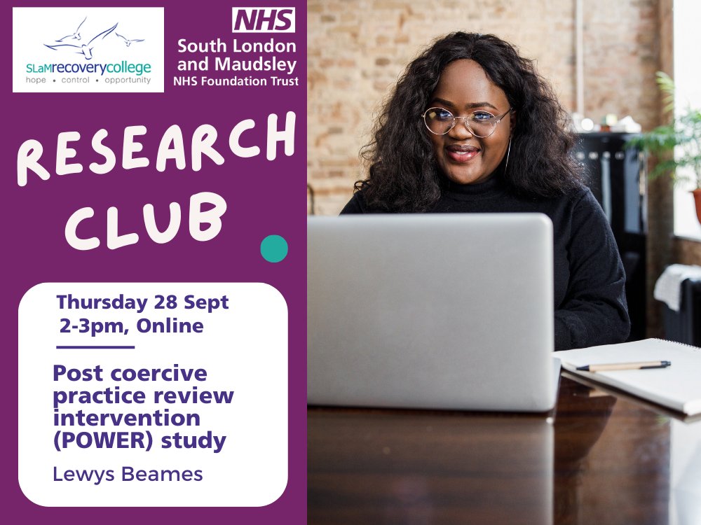 NHS Maudsley (@maudsleynhs) on Twitter photo Want to learn more about mental health #research?
All are welcome to join the <a href="/SLaMRecovery/">SLaM Recovery College</a> Research Club and our Lived Experience Research Ambassador, to discuss new findings with researchers and participants.
🗓️Online, 2-3pm, Last Thurs of the month 👉ow.ly/6KBx50PNiTG Want to learn more about mental health #research?
All are welcome to join the <a href="/SLaMRecovery/">SLaM Recovery College</a> Research Club and our Lived Experience Research Ambassador, to discuss new findings with researchers and participants.
🗓️Online, 2-3pm, Last Thurs of the month 👉ow.ly/6KBx50PNiTG