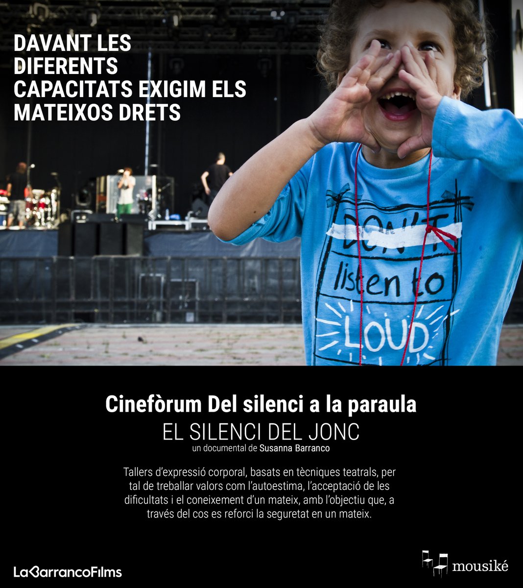 Mousiketw's tweet photo. El proper 2 d'octubre a les 17:30h estarem a l'@espaimaragall de Gavà amb el cinefòrum Del silenci a la paraula a partir del documental El silenci del Jonc de @susannabarranco per reflexionar sobre les persones amb capacitats diverses.

Us hi esperem! https://t.co/ktdXKM46tw