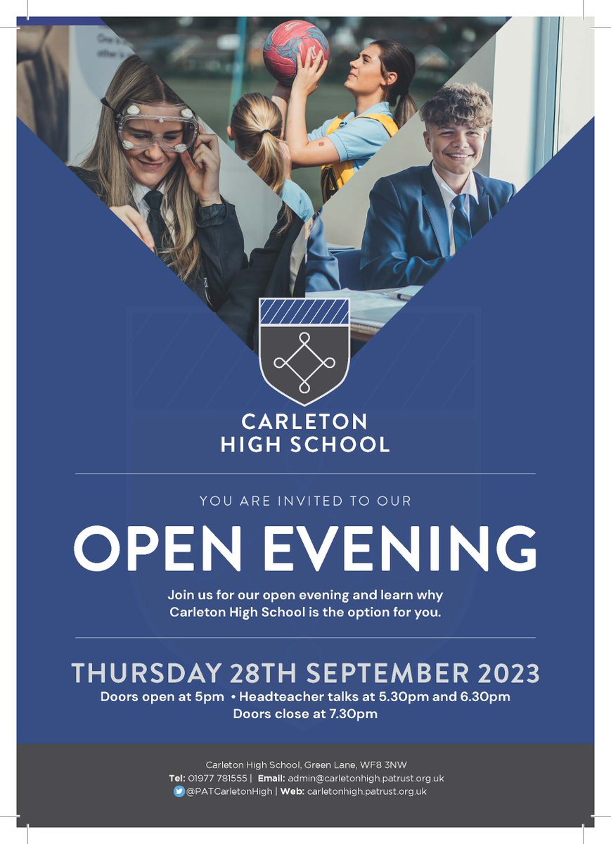 PATCarletonHigh's tweet image. Staff and students at Carleton High School look forward to welcoming you to our #OpenEvening2023 on Thursday 28 September. Doors open at 5pm. From exploring the world in Geography to getting creative in our Design and Technology department we can&apos;t wait for you to get involved!