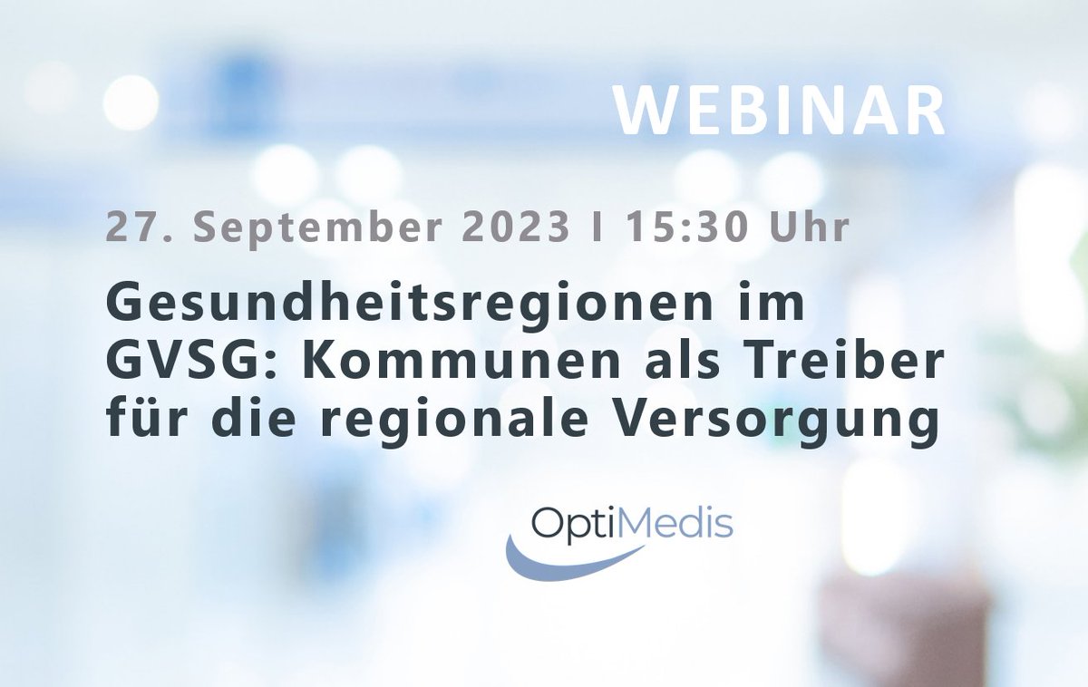 OptiMedis (@optimedis) on Twitter photo 💻 Morgen, 27. September, zweites Live-Webinar: #Gesundheitsregionen im #GVSG: Kommunen als Treiber für die #regionaleVersorgung
🕟 16.30 - 17.30 Uhr
Mit Anja Stührenberg, @JuRautenberg & <a href="/Hel_Hildebrandt/">Helmut Hildebrandt</a>
Schnell noch kostenfrei anmelden unter:
optimedis.de/events/webinar… 💻 Morgen, 27. September, zweites Live-Webinar: #Gesundheitsregionen im #GVSG: Kommunen als Treiber für die #regionaleVersorgung
🕟 16.30 - 17.30 Uhr
Mit Anja Stührenberg, @JuRautenberg & <a href="/Hel_Hildebrandt/">Helmut Hildebrandt</a>
Schnell noch kostenfrei anmelden unter:
optimedis.de/events/webinar…