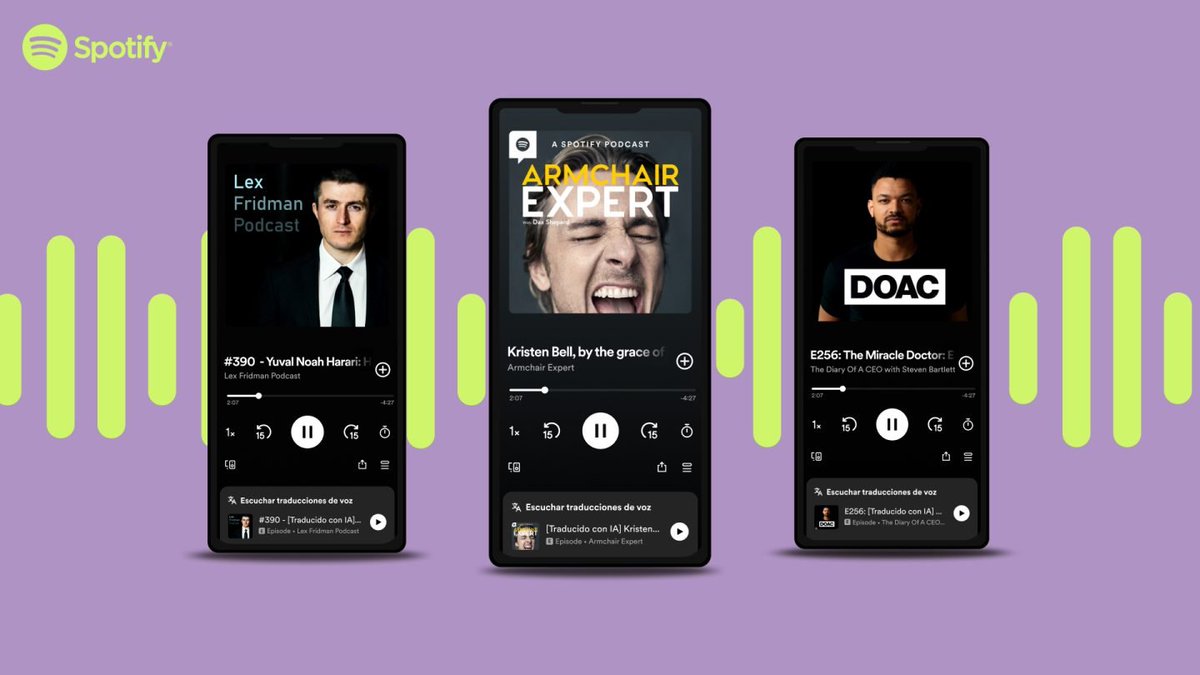 Rotek_fr's tweet image. Hugo Décrypte en portugais ou la dernière chronique de France Inter en kirghize ? Ce pourrait être bientôt possible sur Spotify 🎧
La plateforme a dévoilé une IA de traduction vocale dédiée aux podcasts sur la plateforme.
