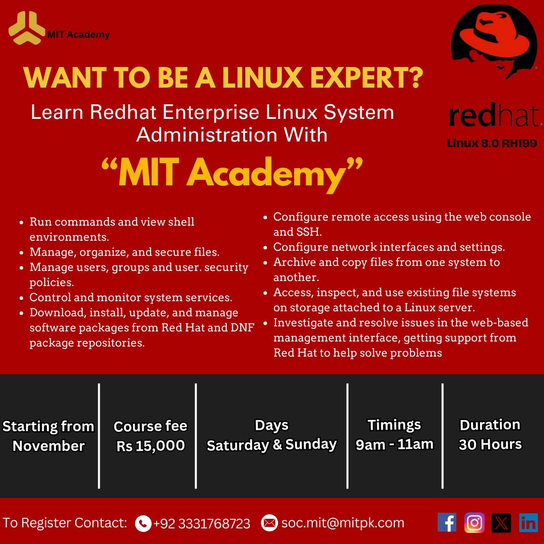 MITAcademy42291's tweet image. Are you enthusiastic about Linux and eager to prove your skills as a qualified Linux administrator? Red Hat Linux Administration Certification is your key to success.
So, don't miss this opportunity to boost your skills and knowledge.
#training #linux #redhatlinux #networking