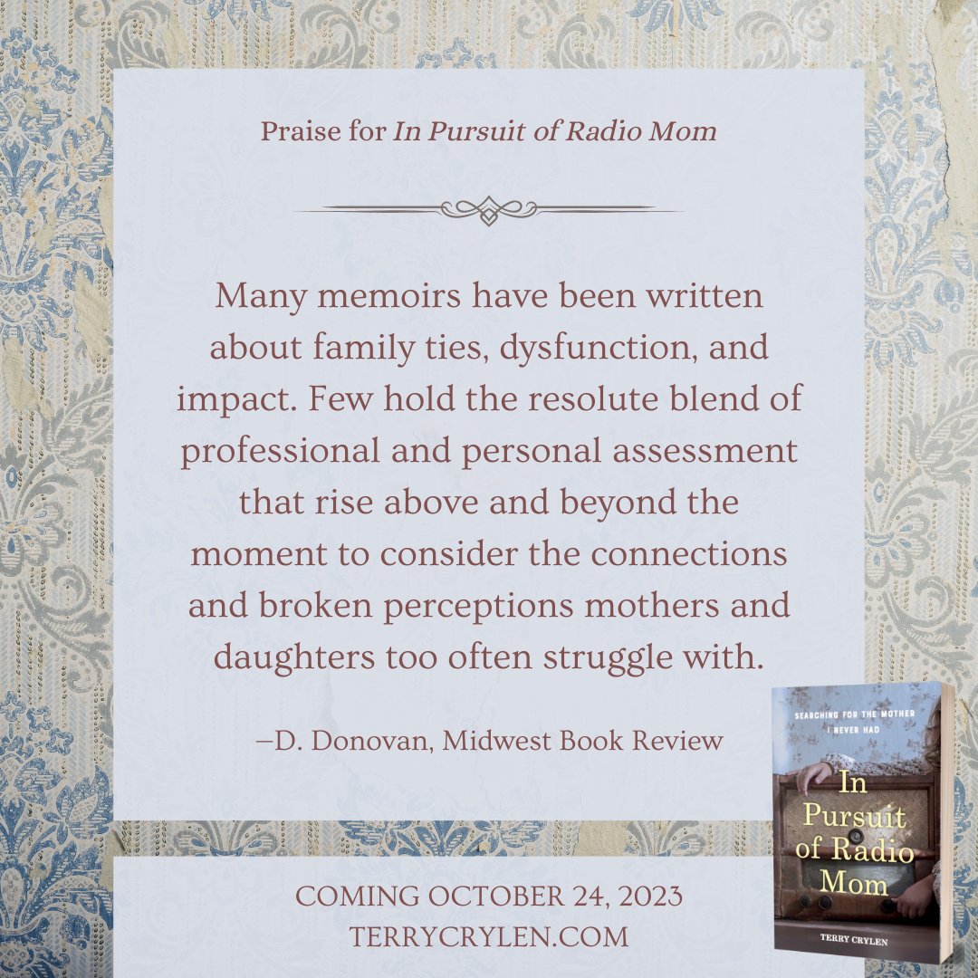 Thank you, Midwest Book Review, for this beautiful review of In Pursuit of Radio Mom! I’m honored. 

Read more reviews here: terrycrylen.com/reviews