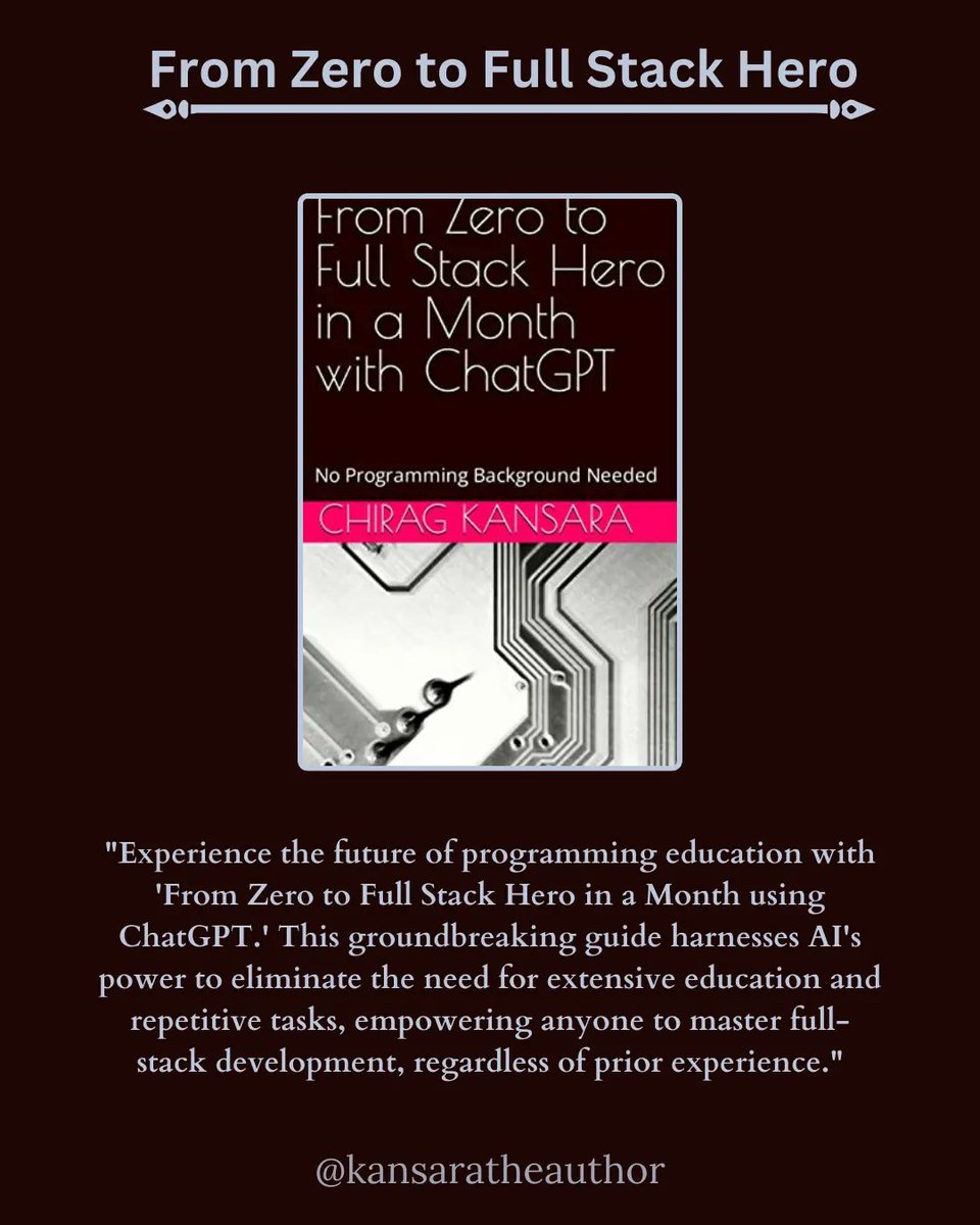 '🌟 Unleash Your Full Stack Potential in Just a Month! 🚀 Dive into the Future of Coding Education with ChatGPT 🤖✨ No Experience Required. Get Ready to Rewrite Your Future in Code!'
CodingRevolution
#ChatGPT
#FullStackHero
#FutureOfProgramming