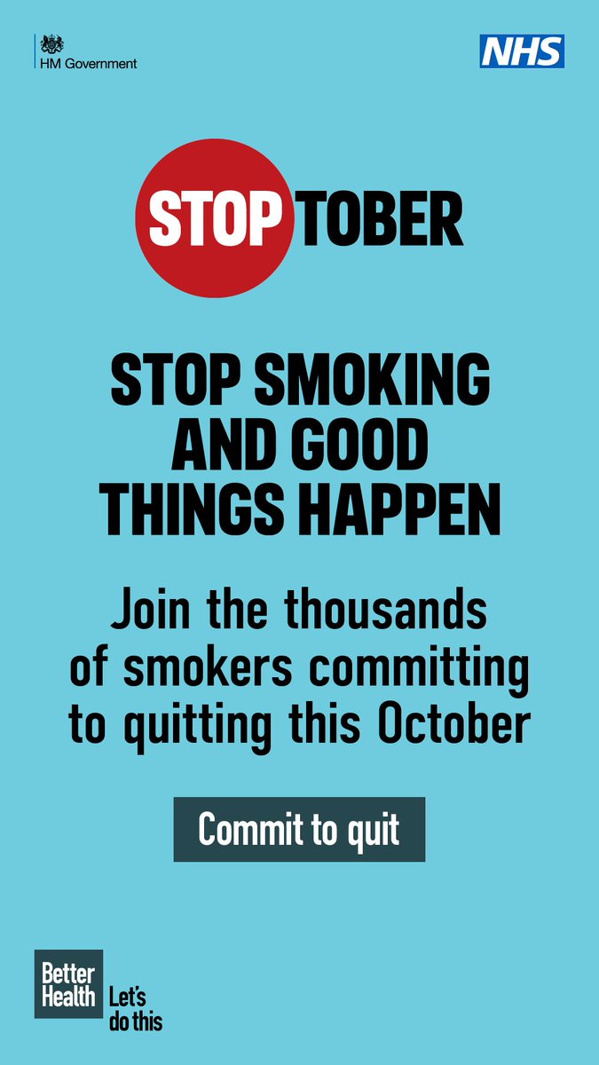 Stoptober is almost here! Join the thousands of smokers quitting from October 1st. When you stop smoking good things start to happen!  #Stoptober