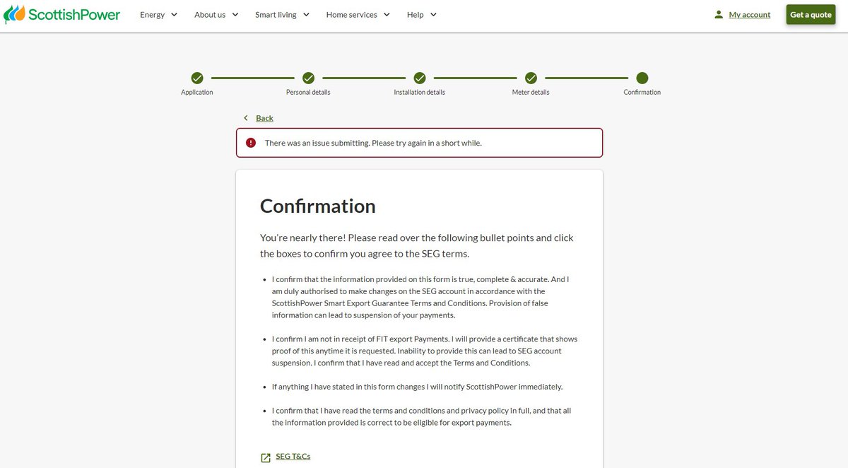 SamJobling93's tweet image. Tried to fill out SEG application online numerous times, states there is an issue submitting, called and been told there is no contact for SEG department to speak to anyone. Emailed and had no response from 11/09/2023. @ScottishPower @SP_EnergyPeople @SPRenewables