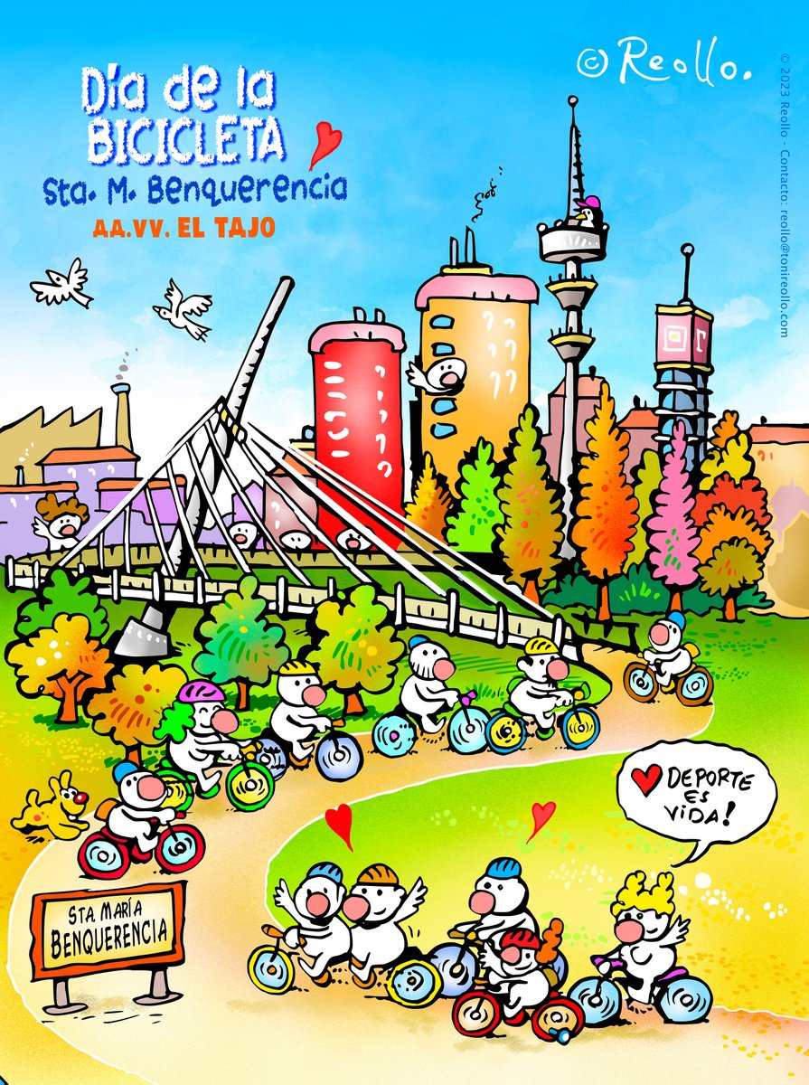 ToniReollo's tweet photo. #Toledo #CiudadEuropeadelDeporte. #Piragüismo inclusivo, #Cross y Paseo solidario con #DownToledo, Ruta en #Bicicleta ... #colorpower @DOWNTOLEDO @ToletumKayak #santamariabenquerencia #poligono #azucaica #safont #rioTajo #Reollo #ToniReollo #reolloilustraciones https://t.co/oBbdriVXDx