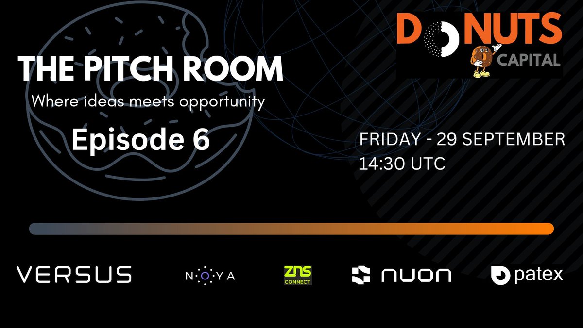 donuts_capital's tweet photo. Excitement is in the air! 

Join us for ⭐"The Pitch Room"⭐ on Sept 29, 2023, hosted by Donuts Capital🍩.

For our brilliant investors, this is your chance to discover the next big venture that could transform the business landscape!

So, mark your calendars, set those reminders, and get ready to embark on a journey of innovation, creativity, and boundless potential! 
#Versus #Noya.ai #ZnsConnect #Nuon #Patex