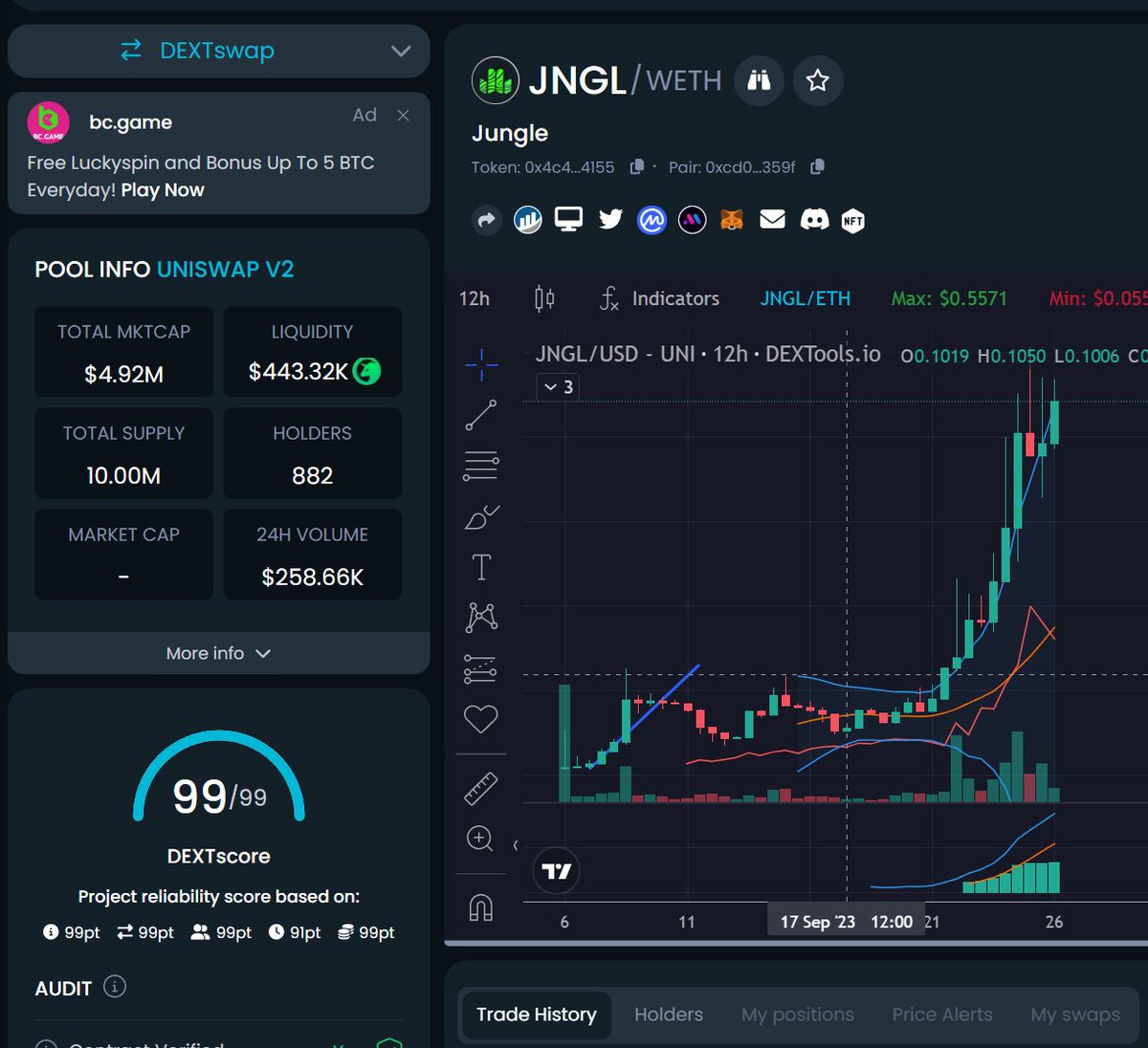 Don't sleep on $JNGL, just look at this 12 hour graph, consistently climbing every day.  So much already in place and more planned for this utility token.  It's #KONGSEASON in the $JNGL   LFG!!!

dex: dextools.io/app/en/ether/p…

@jnglcoin <a href="/supremekong/"></a> <a href="/CabrahimNFT/">Cyrus</a>