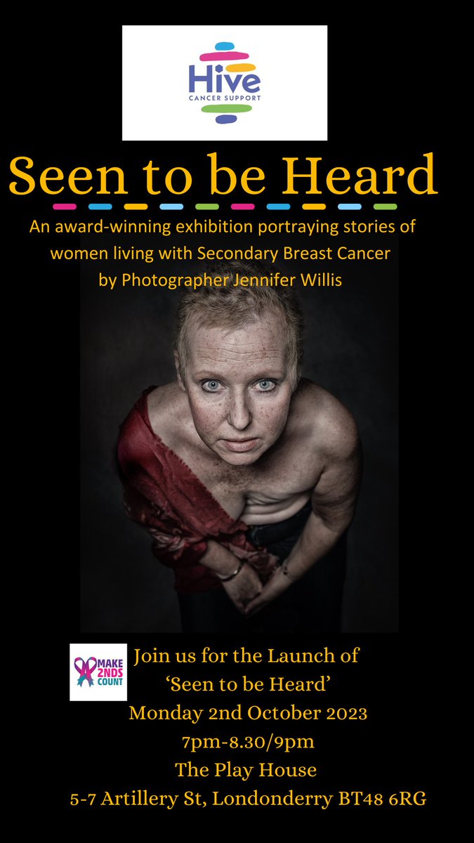 We're bringing 'Seen to be Heard' to the city as part of #BreastCancerAwarenessMonth it will open at 7pm on Monday 2nd October 7pm @playhousederry with a panel discussion, including photographer Jennifer Willis. Everyone welcome #make2ndscount        #seentobeheard