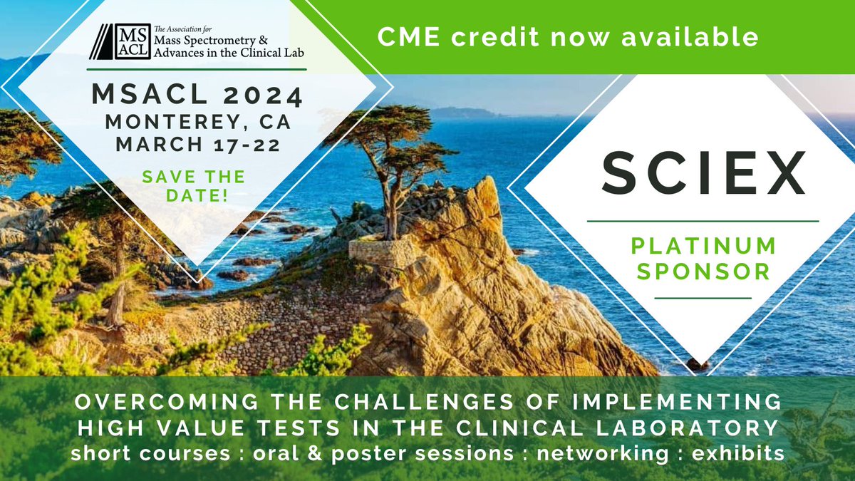 We are pleased to announce that SCIEX is a Platinum Sponsor of MSACL 2024, continuing their dedicated support of the clinical analysis community. SCIEX is additionally supporting the MSACL Educational Grant program! Grant applications due November 8: msacl.org/index.php?head…