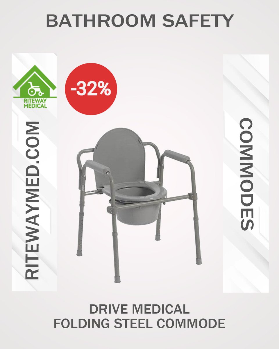 RitewayMedical's tweet image. The Drive folding steel bariatric bedside #commodechair is a durable solution for those in need. With its steel construction &amp;amp; reinforced grey powder-coated paint, this commode can support up to 350 pounds. Avail an exclusive 32% DISCOUNT today.

Shop Now: ritewaymed.com/product/drive-…