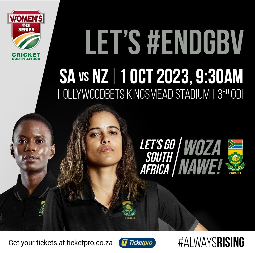 ⚫ 𝘽𝙡𝙖𝙘𝙠 𝘿𝙖𝙮 𝙇𝙤𝙖𝙙𝙞𝙣𝙜 ⚫

 The fight against GBV continues 🫂 

Get your tickets at TicketsPro 🎟 

We pledge to speak up, stand up and end any silence on GBV 🚫

#AlwaysRising #BlackDay #SAWvNZW