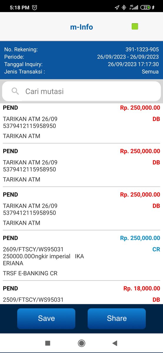 Sore <a href="/HaloBCA/">Halo BCA</a> , tadi saya ada penarikan tunai 250 tapi dimutasi dan saldo terpotong 3x. Saya hanya tarik 250 aja. Bisa tolong dibantu?