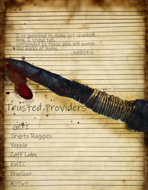 InmatesOTWT's tweet photo. 📢Attention Web3📢

Trusted providers in their own right who will work with us to help new builders for the greater good of the space.🔪 @YeppleInc @dropspot_io @BankercoinAda
@CryptoRaggies @KeyboardWIC @GefiSystems
Shank🔪Pad cares only for the people.

Selfish providers Fud me now or catch me in Vegas 🧼

#OnlyTimeWillTell #Getoffyourpedestal