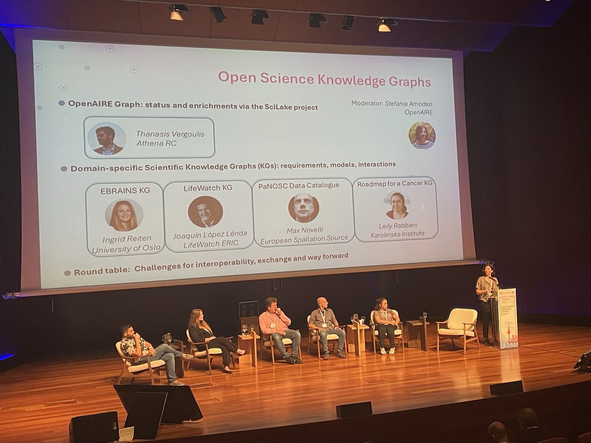 #knowledgegraphs from @SciLake_project in the center. Happy to @stefaniamodeo moderating the discussion of @EBRAINS_eu, cancer, energy, transport communities, @Panosc_eu , @LifeWatchERIC communities towards converge. #OSFAIR2023