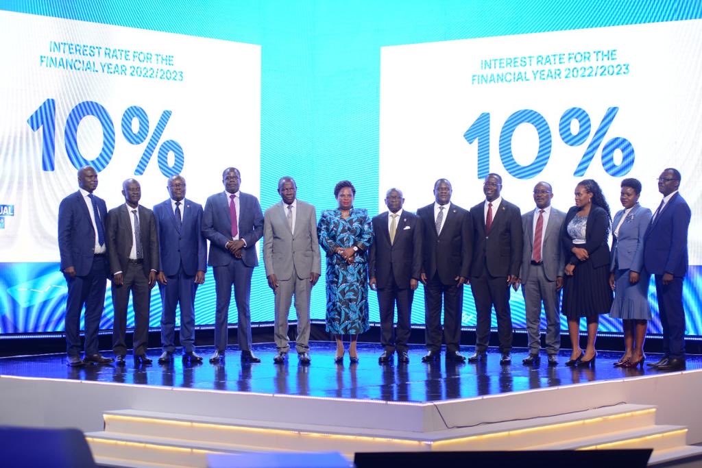 SamLyomoki's tweet photo. Minister of Finance , flagged by the NSSF Board of Directors declares 10% interest rate to members savings https://t.co/OIk1RxveDH