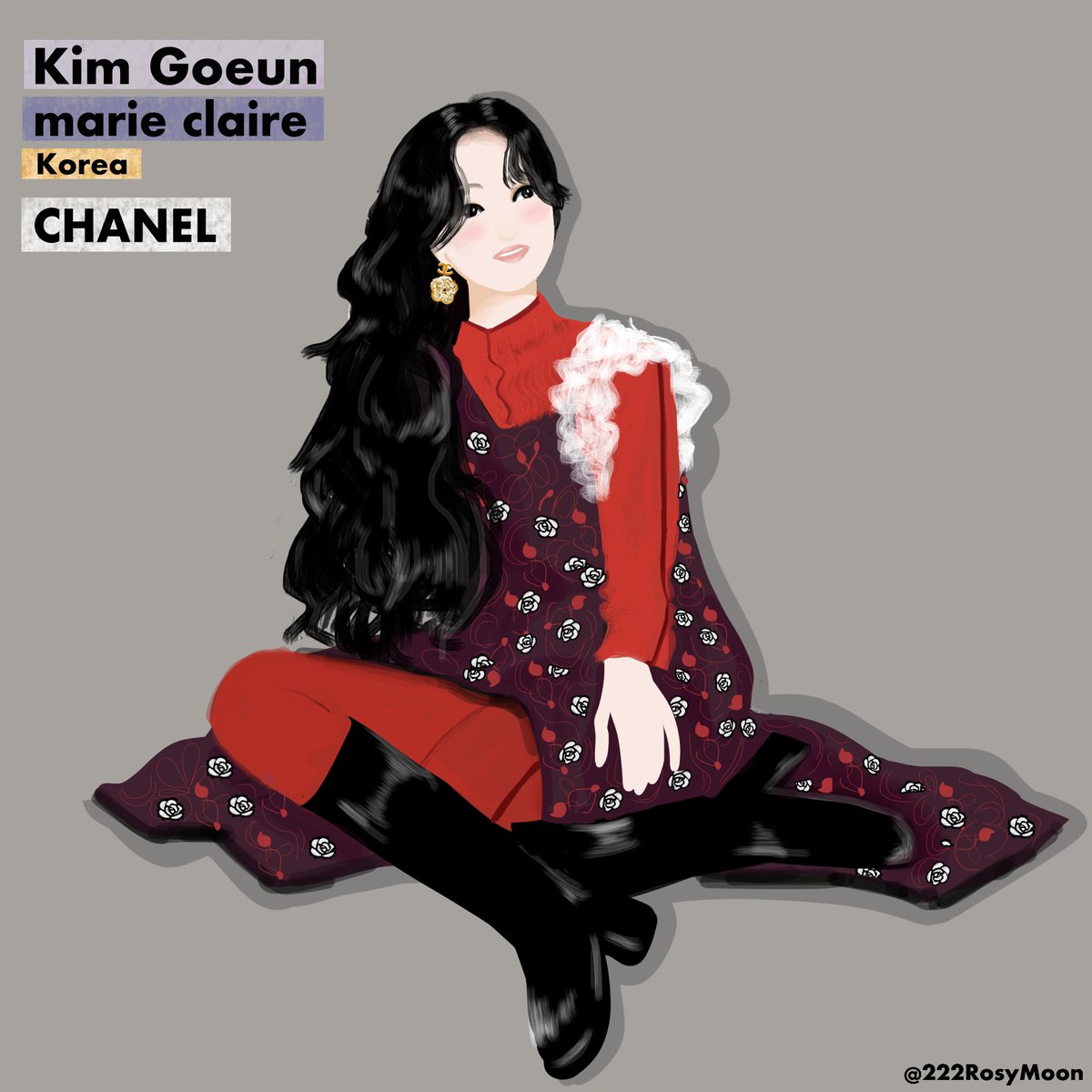 222Rosymoon's tweet photo. #イラスト　#キムゴウン No.77
#marieclaireKOREA Part2
#CHANEL 
お気に入りをカラーで🖤❤️🤍
#김고은 
#kimgoeun #illustration https://t.co/6ZMTj27URv