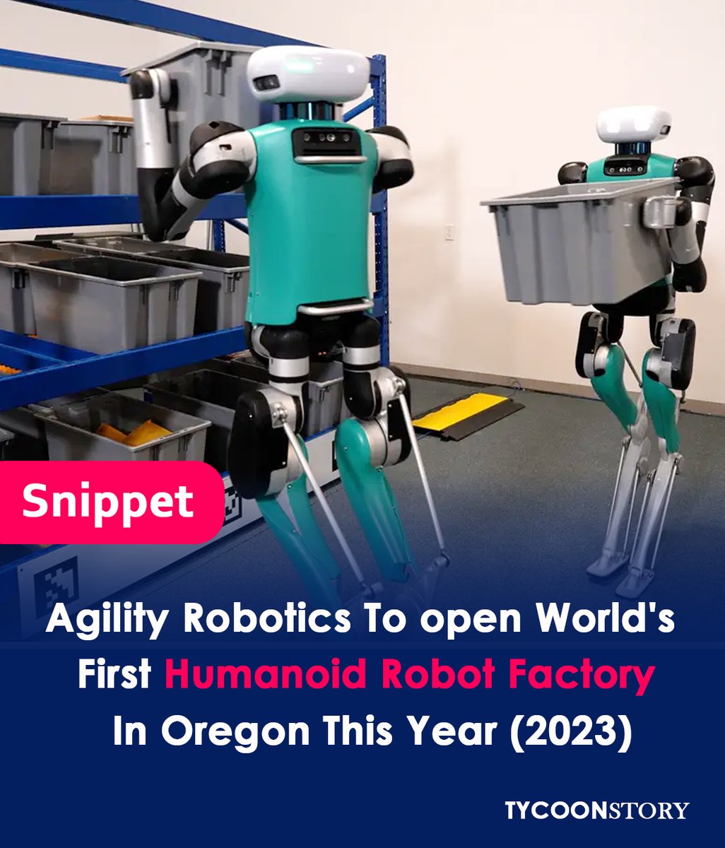TycoonStoryCo's tweet photo. Agility Robotics is planning to open the first humanoid robot factory in the world this year.
#HumanoidRobot #HumanoidRobotFactory #RobotRevolution #FutureTech #ArtificialIntelligence #Robotics #AI #Technology #Innovation #WorldFirst @agilityrobotics https://t.co/Xa3QTLccDq