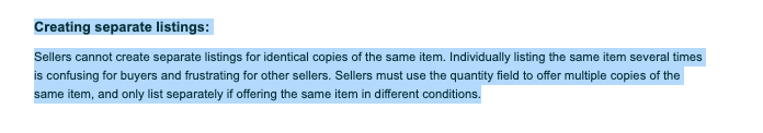 Interested to know peoples opinion on this. Most people use multiple SKU's for the same ASIN's to differentiate things such as buy price, but its actually a breach of Amazons T&amp;C's.

Did you know about this? Would it stop you from doing it in future?