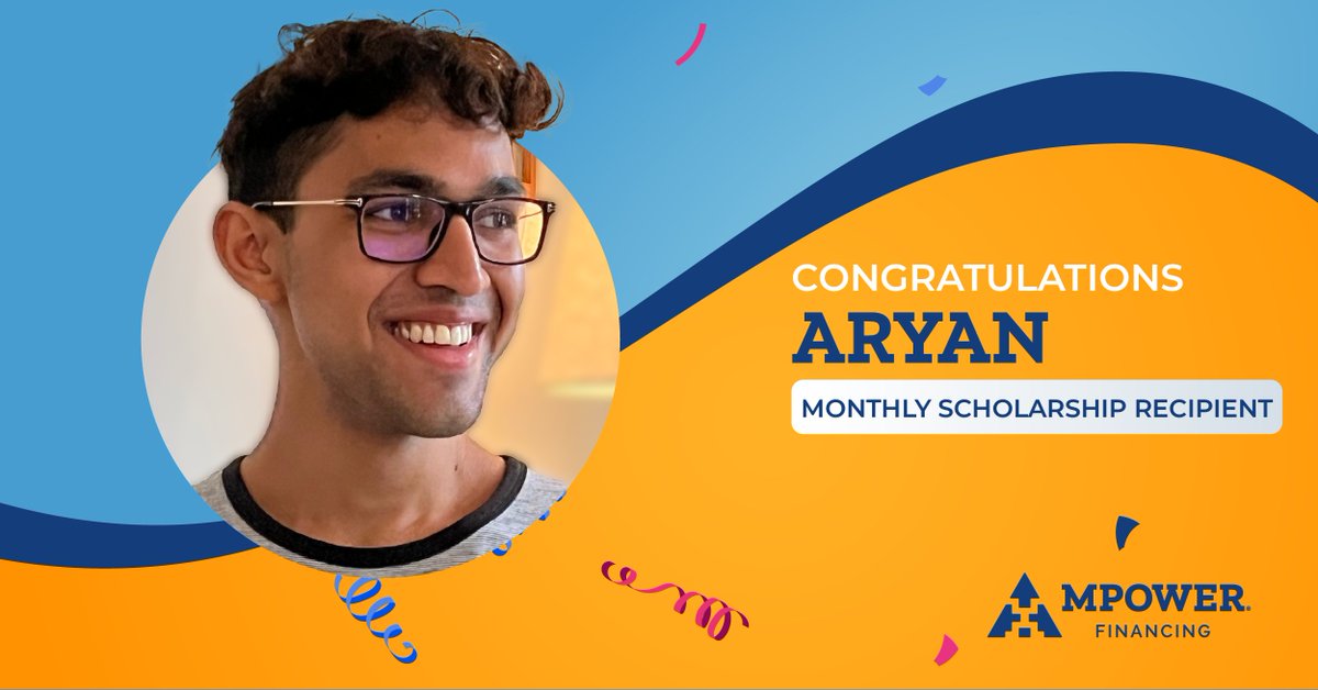 MPOWERfinancing's tweet photo. We’re proud to recognize @aryan2090  potential as a global citizen and LGBTQ+ advocate. As part of our five-year, US$500,000 scholarship commitment, we offer three US$1,000 scholarships each and every month.🏆

Explore all six of our scholarships here: https://t.co/7WZWvKuLR4 https://t.co/2aznpS8O1f
