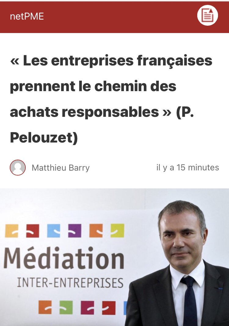 Pierre Pelouzet (@ppelouzet) on Twitter photo « Les entreprises françaises prennent le chemin des achats responsables »
Lire Charlotte #Desaintignon / <a href="/BarryMatthieu/">Matthieu Barry</a> ds <a href="/netpme/">NetPME - par les Éditions Législatives</a>
Baromètre #RSE des entreprises <a href="/MedEntreprises/">Médiateur des entreprises</a> / <a href="/ecovadis/">EcoVadis</a>
netpme.fr/actualite/les-… « Les entreprises françaises prennent le chemin des achats responsables »
Lire Charlotte #Desaintignon / <a href="/BarryMatthieu/">Matthieu Barry</a> ds <a href="/netpme/">NetPME - par les Éditions Législatives</a>
Baromètre #RSE des entreprises <a href="/MedEntreprises/">Médiateur des entreprises</a> / <a href="/ecovadis/">EcoVadis</a>
netpme.fr/actualite/les-…