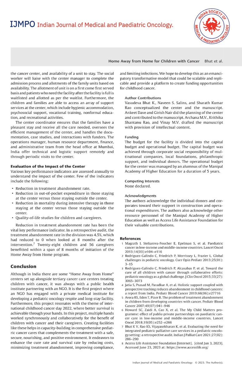 Access Life (@accesslifeindia) on Twitter photo 🌟 📢 Fantastic News! 🌟 Our work at <a href="/AccessLifeIndia/">Access Life</a> Manipal Centre has been accepted by the Indian Journal of Medical and Pediatric Oncology!
This article highlights the crucial need for a 'home away from home' near tertiary cancer care centers for children battling cancer 🎗️. 🌟 📢 Fantastic News! 🌟 Our work at <a href="/AccessLifeIndia/">Access Life</a> Manipal Centre has been accepted by the Indian Journal of Medical and Pediatric Oncology!
This article highlights the crucial need for a 'home away from home' near tertiary cancer care centers for children battling cancer 🎗️.