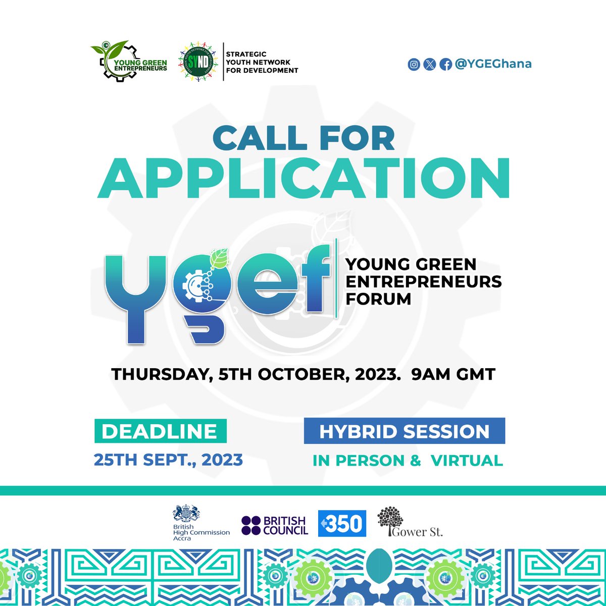 Don't miss out on this exceptional opportunity to contribute to the ongoing dialogue on Green entrepreneurship. Apply now to secure your spot at the Young Green Entrepreneurs Forum.

Click to register now: shorturl.at/rS478

#YouthForChange #GreenInnovations #YGEF2023