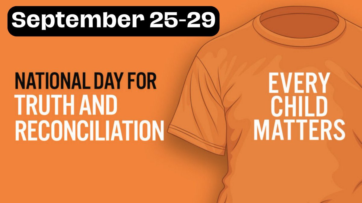 We will recognize National Truth and Reconciliation Week September 15-29. @StPatrickB If you are able, wear an Orange Shirt on Friday September 29th. 🧡🙏