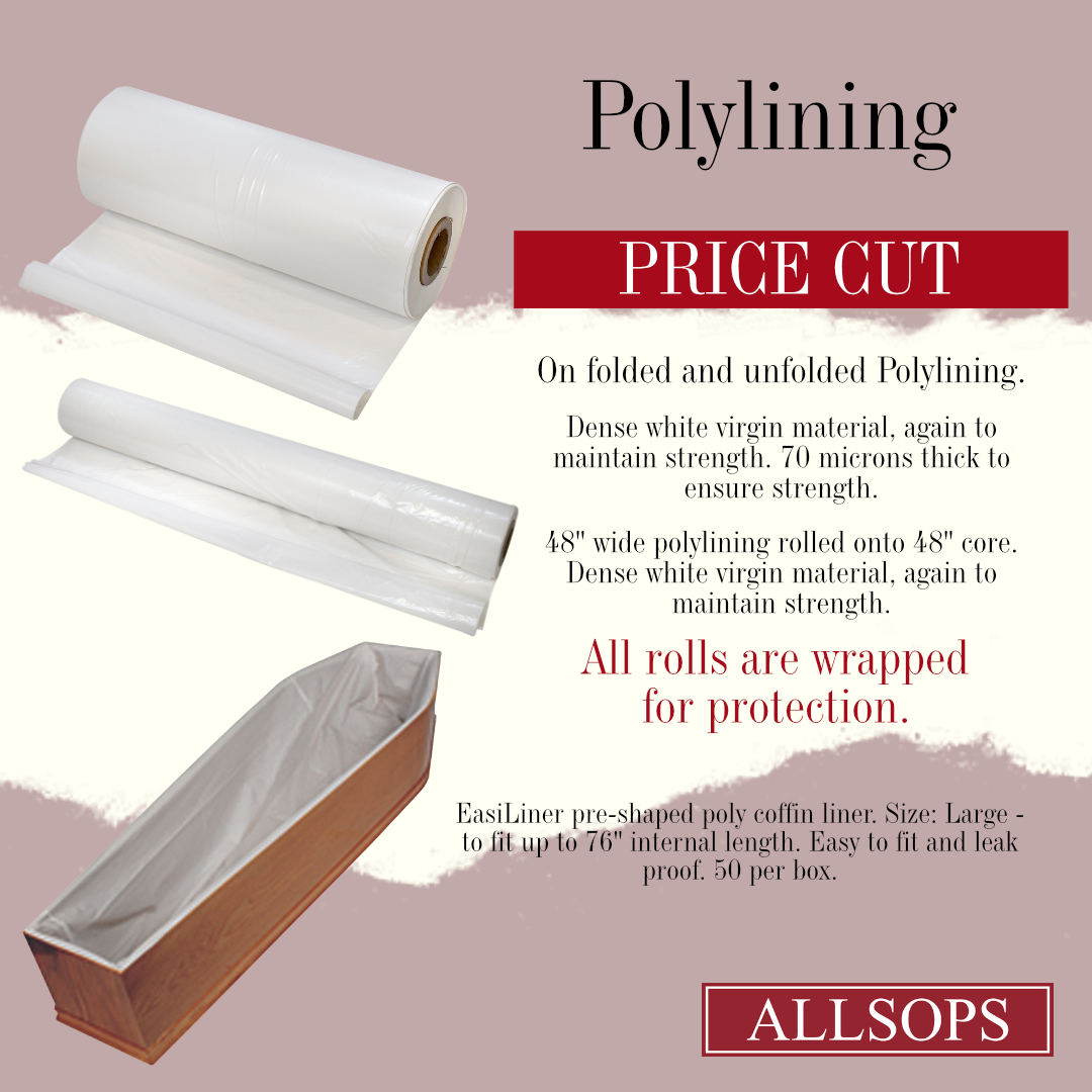 _Allsops_'s tweet image. A coffin liner that fits any size and shape.
We have folded or unfolded Polylining to fit any type of coffin. With Polylining, you can ensure that your loved ones are comfortable in their final resting place.
allsops.net/hard-goods/mis…
#polylining #allsops #funeral