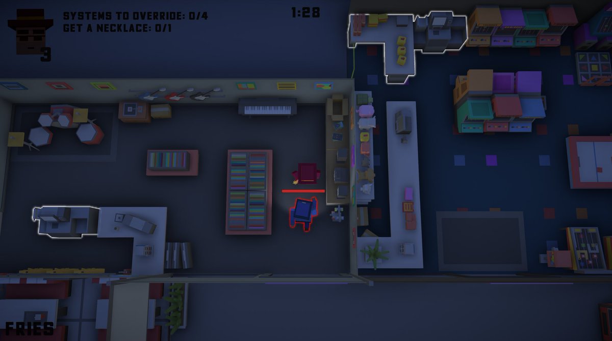 OmarSharbak's tweet photo. Tweaked the UI and introduced some post-processing effects! ✨ What are your thoughts on the new look? 
#MallHeist #EvlnuGameWorks
—-
#GameDev #IndieDev #IndieGames https://t.co/ksFMTZGiU9