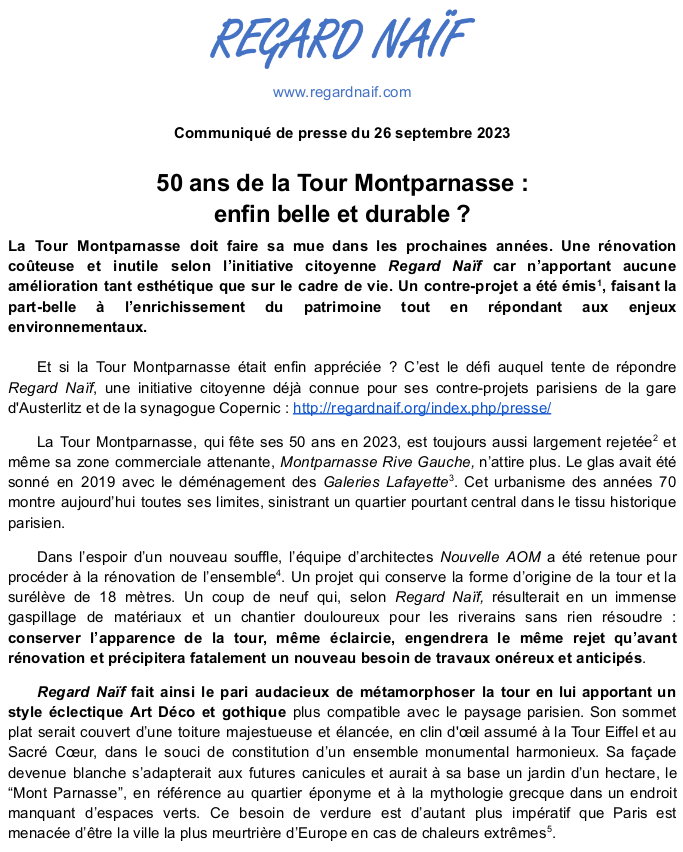 LeRegardNaif's tweet photo. Communiqué de presse du contre-projet Montparnasse : https://t.co/rUbUfYCPmZ
#Paris #Patrimoine #Montparnasse #GareMontparnasse #TourMontparnasse #Contreprojet #Urbanisme #Ecologie #MaineMontparnasse https://t.co/l2G841w8ML