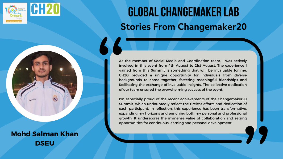 Changemaker20, which was held from Aug 15-20 had an unimaginable impact on those involved in this Summit. See what Mohd Salman Khan from DSEU had to say about his experience! Stay tuned for more such stories!  @dseu_official

#GCML #Changemaker20 #Changemakers #Impact