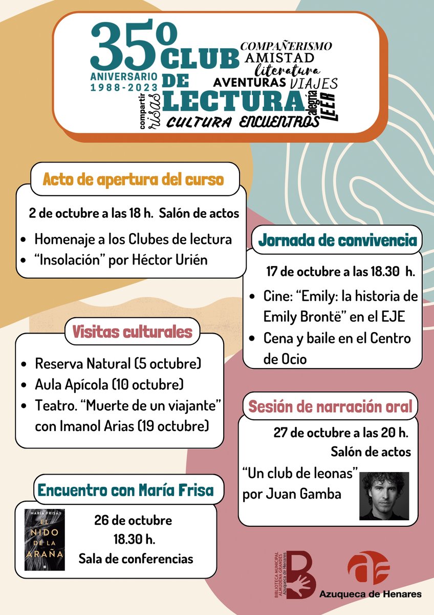 📚🎂👏#Azuqueca: Los Clubes de Lectura de la Biblioteca Municipal cumplen 35 años 🗓️ El lunes, 2 de octubre, comienza la nueva temporada ➕ bitly.ws/VHCF
