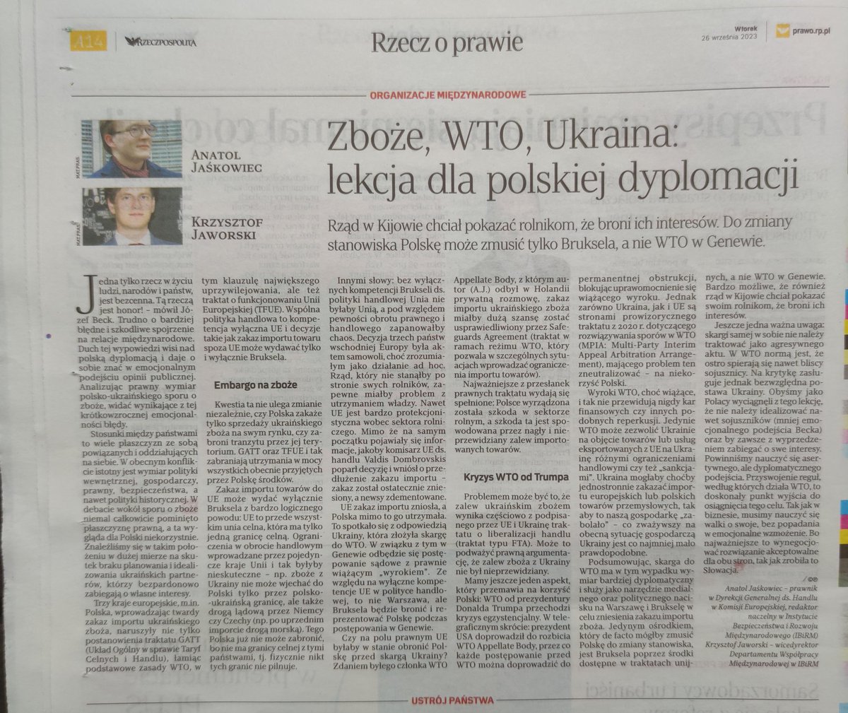Dziś w @rzeczpospolita rozwinięcie mojego komentarza z Twittera o WTO i ukraińskim zbożu, który nabił 60k wyświetleń. Razem z @Krz_Jaworski na zaproszenie @TumidalWoj 

Dziękujemy!

@LukasKobierski @LachowskiMateus
@Anna_M_Dyner @DariuszRosiak

rp.pl/rzecz-o-prawie…