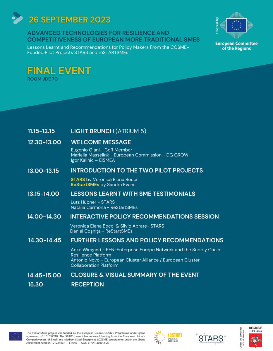 Silvana SG (@silvanasanfeliu) on Twitter photo <a href="/RestartSmes/">reSTART SMES</a> and <a href="/STARS4Rail/">STARS project EU</a> are presenting their lessons learned today in Brussels.
Follow the event online at cor.europa.eu/en/events/Pageโฆ
#digitalisation #manufacturing #railway #mobility <a href="/RestartSmes/">reSTART SMES</a> and <a href="/STARS4Rail/">STARS project EU</a> are presenting their lessons learned today in Brussels.
Follow the event online at cor.europa.eu/en/events/Pageโฆ
#digitalisation #manufacturing #railway #mobility