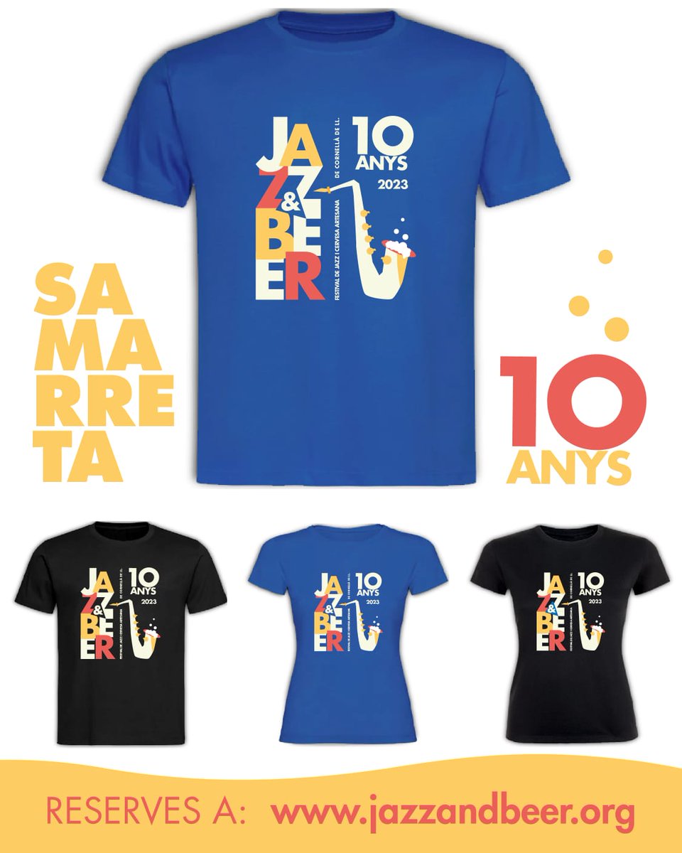 No et quedis sense samarreta! AQUEST DIJOUS ÚLTIM DIA! 👕 🎷&amp;🍺
FES LA TEVA RESERVA a l'enllaç: jazzandbeer.org/botiga/samarre… i paga-la en recollir-la!
No facis tard! La samarreta és un bonic record i una col·laboració amb el festival.
Gràcies! #ningusensesamarreta #jazzandbeer