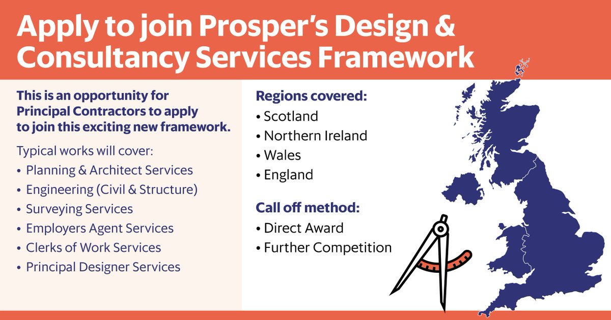 Our NEW National Design and Consultancy Framework Tender is now live!

Find out more below or click this link to apply to join before the deadline on Monday 2nd October 2023! ➡️ buff.ly/45tF0qW

📧 info@prosper.uk.com 

#procurement #procurementframework #consultancy #uk