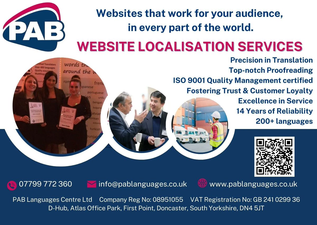 LeedsPab's tweet photo. Expand Your Global Reach with Localisation Services

Localise your content effectively and connect with your target audience

#LocalisationServices #GlobalReach #CulturalAdaptation
#Doncaster https://t.co/EGbxp7viii https://t.co/JPCe7I3lOM